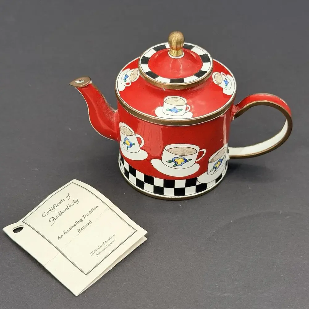 KELVIN CHEN 1999 Enamel Teacup Hand Painted Decorative Mini Teapot No. 1813
